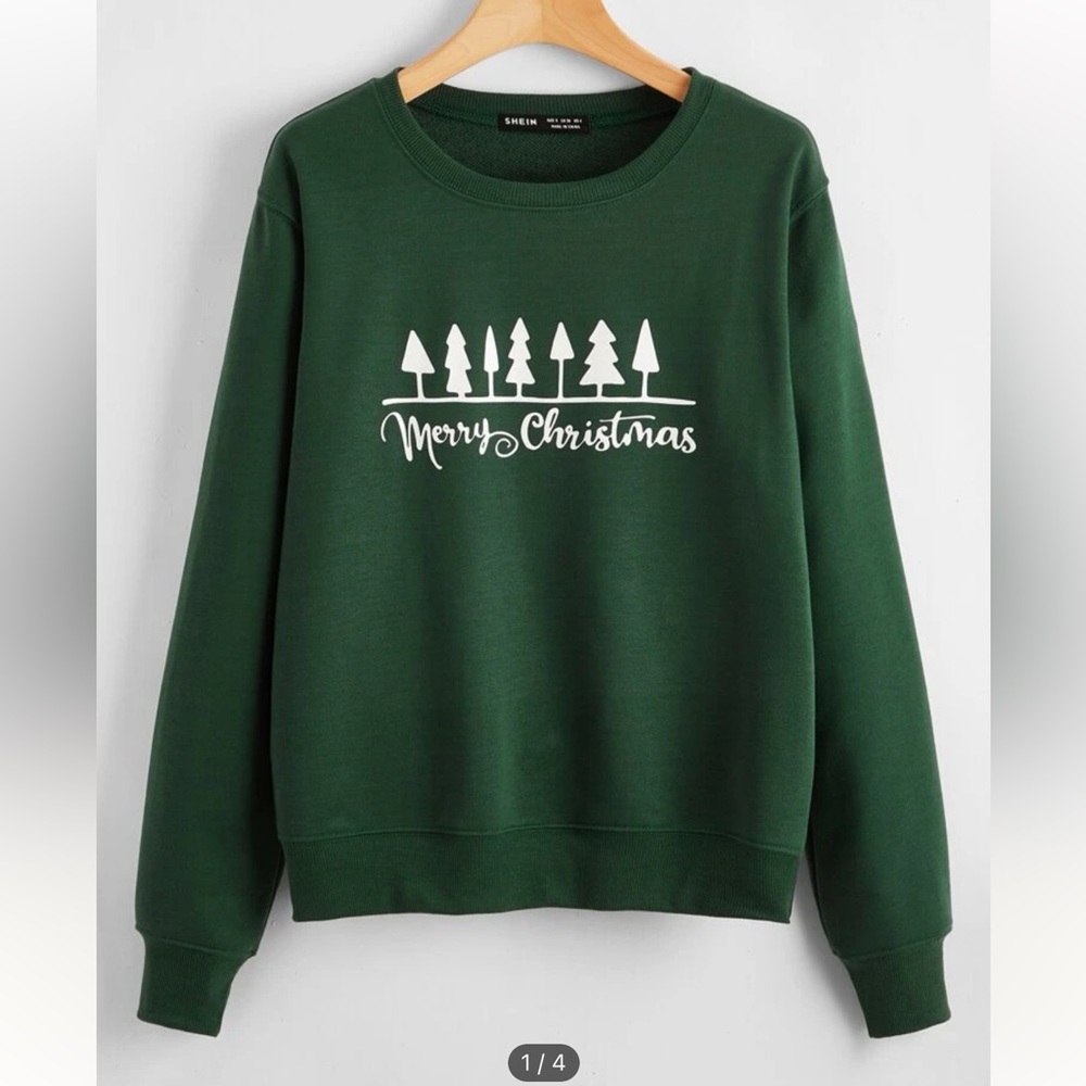 SHEIN Large Merry Christmas Green Crewneck Sweatshirt - Picture 1 of 4